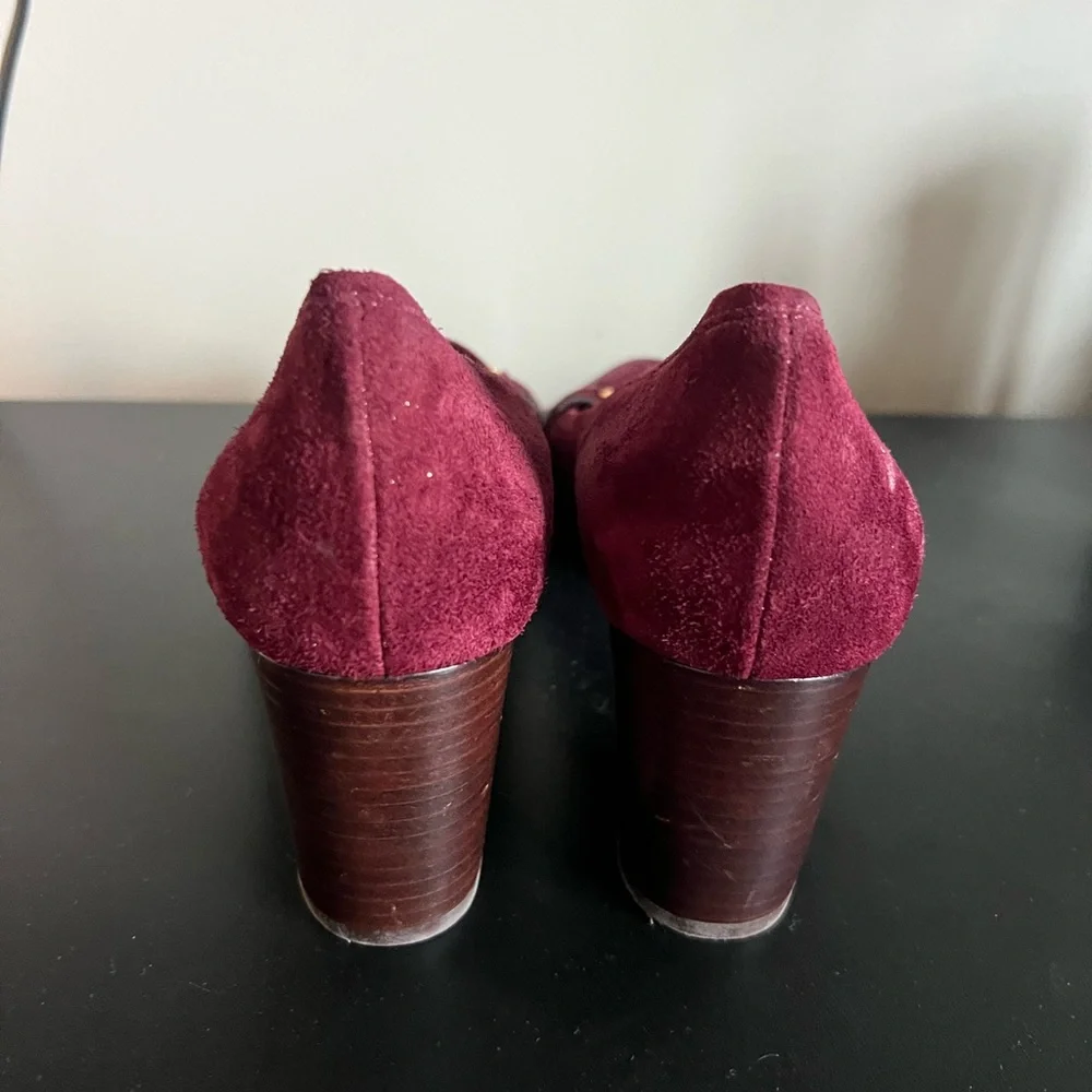Ralph Lauren Purple Label Burgundy Suede Horsebit Pumps Gold Bit Made in Italy - Picture 3 of 11